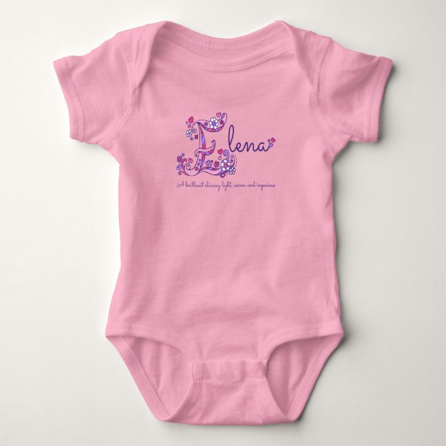 Elena girls name and meaning pink art baby grow bodysuit (Front)