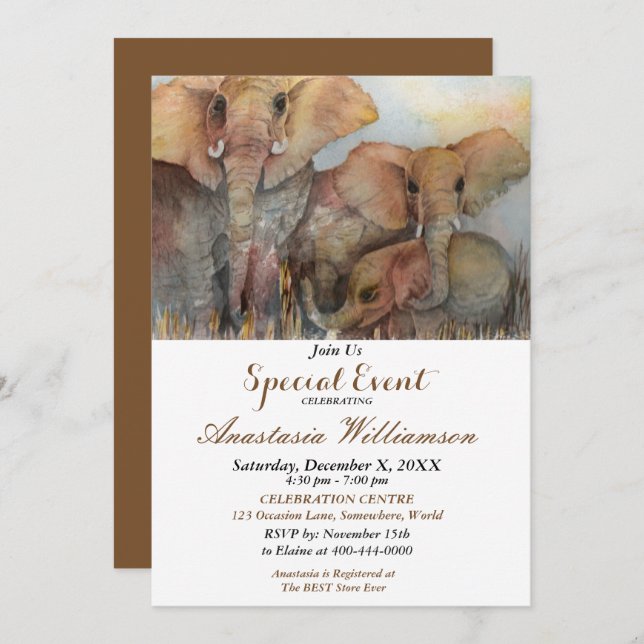 ELEPHANT 10th BIRTHDAY PARTY INVITATION (Front/Back)