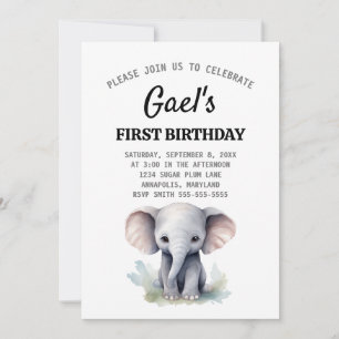 Elephant 1st Birthday Boy Invitation