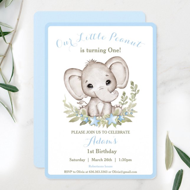 Elephant 1st Birthday Boy Invitation Custom Age (Elephant 1st Birthday Boy Invitation Custom Age)