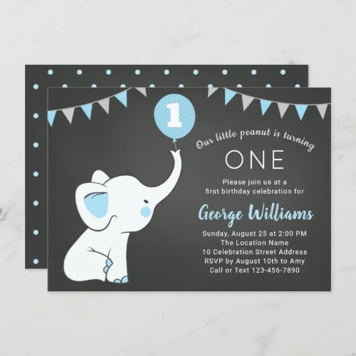Elephant 1st Birthday Boy Invitation _ Custom Age