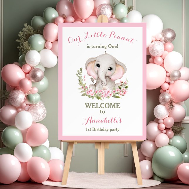 Elephant 1st Birthday Girl Custom Age Pink Spring Foam Board (Elephant 1st Birthday Girl Custom Age Pink Spring Foam Board)