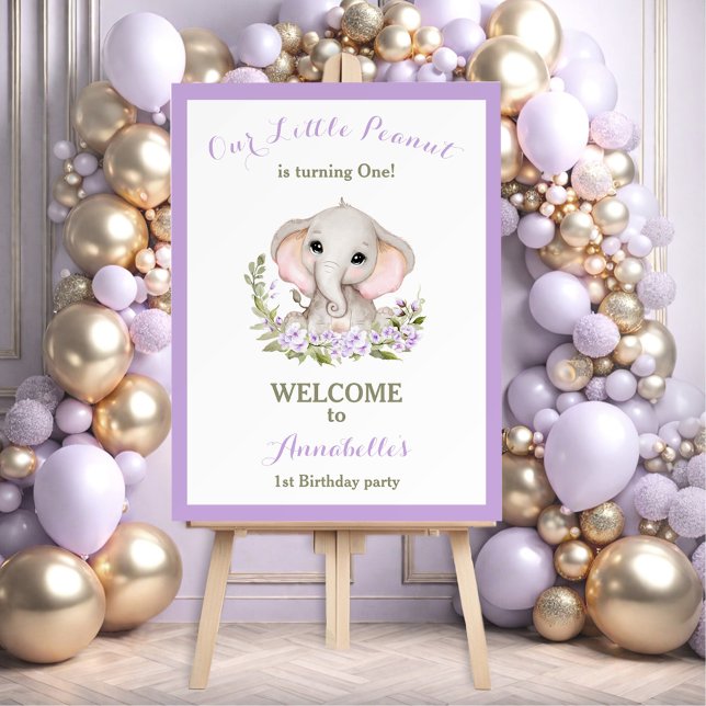 Elephant 1st Birthday Girl Custom Purple Spring Foam Board (Elephant 1st Birthday Girl Custom Purple Spring Foam Board)