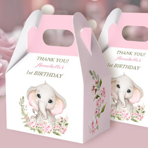 Elephant 1st Birthday Girl Spring Pink Sakura Favor Boxes