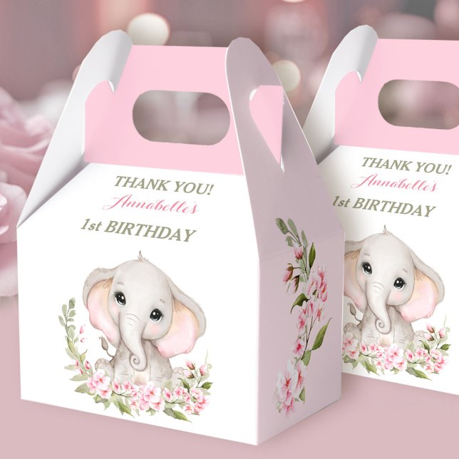Elephant 1st Birthday Girl Spring Pink Sakura Favor Boxes (Elephant 1st Birthday Girl Spring Pink Sakura Favor Boxes)