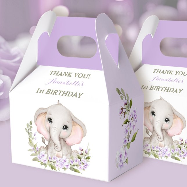 Elephant 1st Birthday Girl Spring Purple Floral Favor Boxes (Elephant 1st Birthday Girl Spring Purple Floral Favor Boxes)