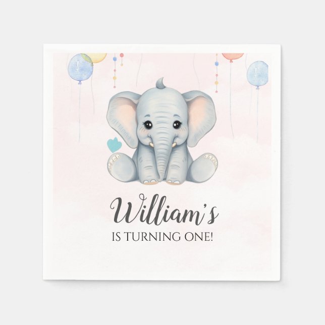 Elephant 1st Birthday Napkins (Front)