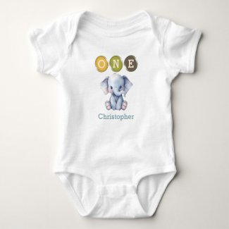 Elephant 1st Birthday one with name blue