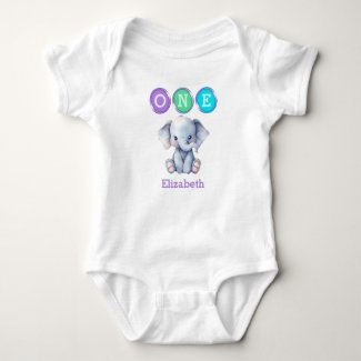 Elephant 1st Birthday one with name purple