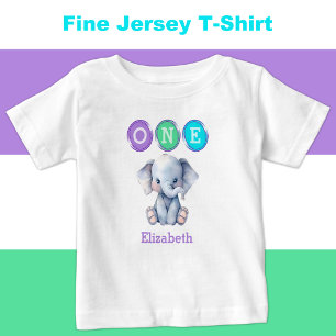 Elephant 1st Birthday one with name purple Baby T-Shirt