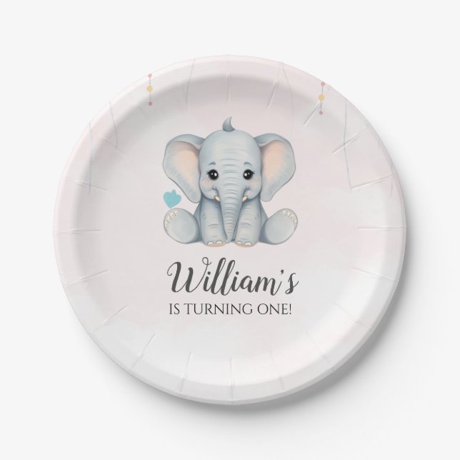 Elephant 1st Birthday Paper Plates (Front)