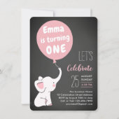 Elephant 1st Birthday Party Invitation for Girl (Front)