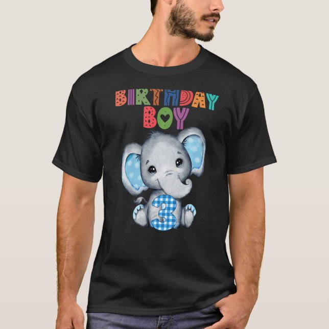 Elephant 3rd Birthday Boy 3 Years Old Themed Eleph T-Shirt (Front)