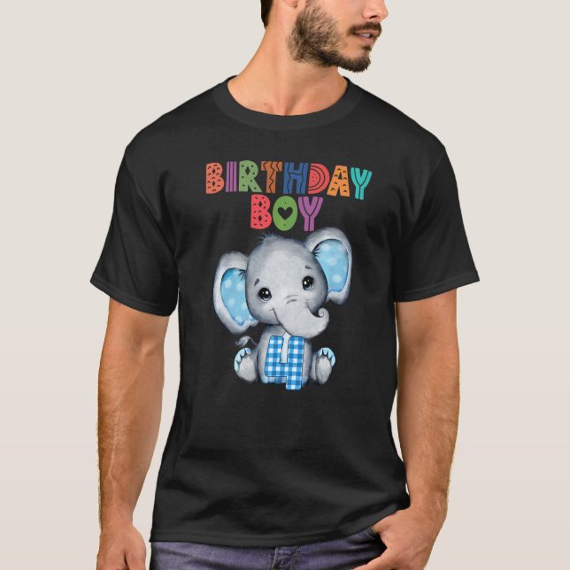 Elephant 4th Birthday Boy 4 Years Old Themed Eleph T-Shirt (Front)