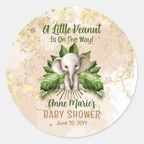 Elephant A Little Peanut Is On The Way Baby Shower Classic Round Sticker