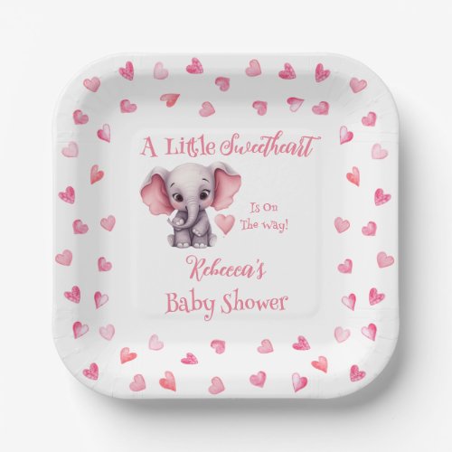 Elephant A Little Sweetheart Girl Baby Shower Paper Plates