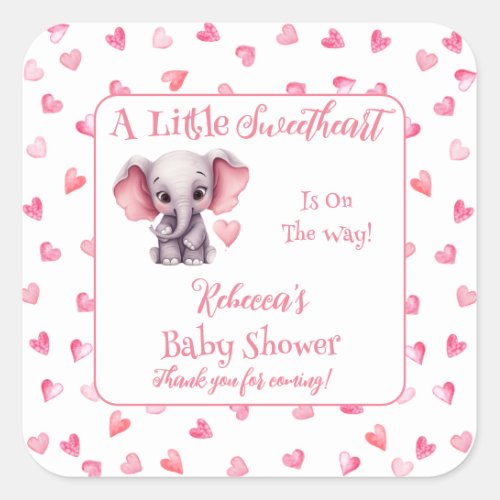 Elephant A Little Sweetheart Girl Baby Shower Square Sticker