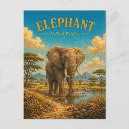Elephant Acacia Plains Watercolor GeoSaga Postcard