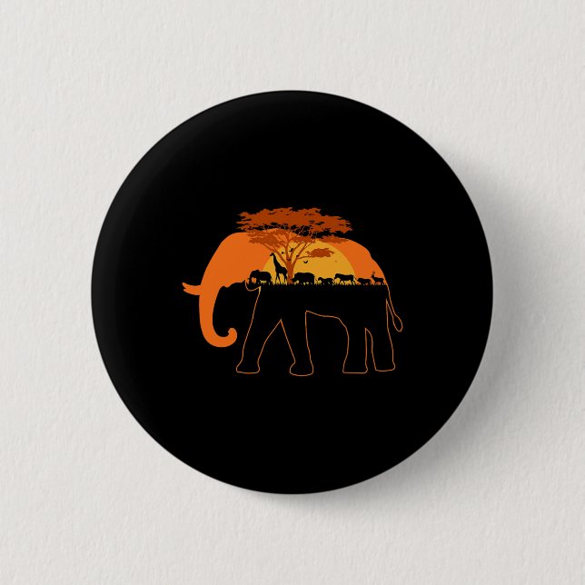 Elephant Africa Animals Trees Earth Day  Button (Front)