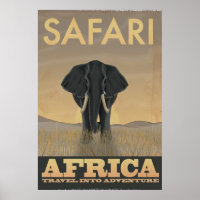 Elephant Africa Safari vintage travel poster