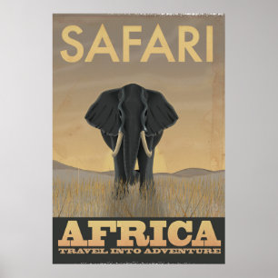 Elephant Africa Safari vintage travel poster