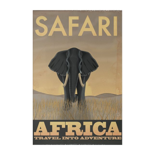 Elephant Africa Safari vintage travel poster Acrylic Print (Front)
