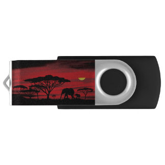 Elephant African Sunset Flash Drive