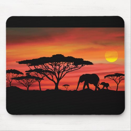 Elephant African Sunset Mouse Pad