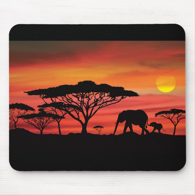 Elephant African Sunset Mouse Pad (Front)