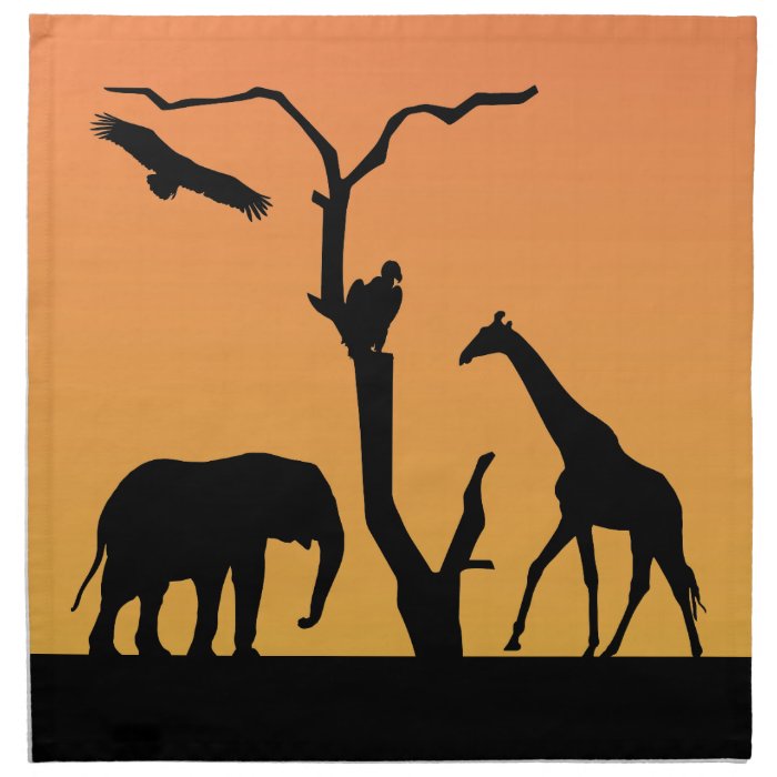 Elephant african sunset silhouette  table napkin