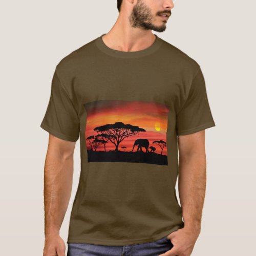 Elephant African Sunset T_Shirt