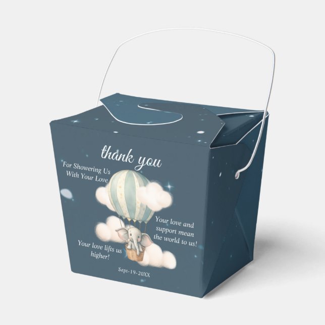 Elephant Air Balloon Baby Shower Night Favor Boxes (Front Side)