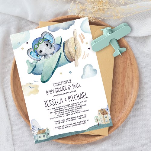 Elephant Airplane  Baby Shower by Mail Invitation