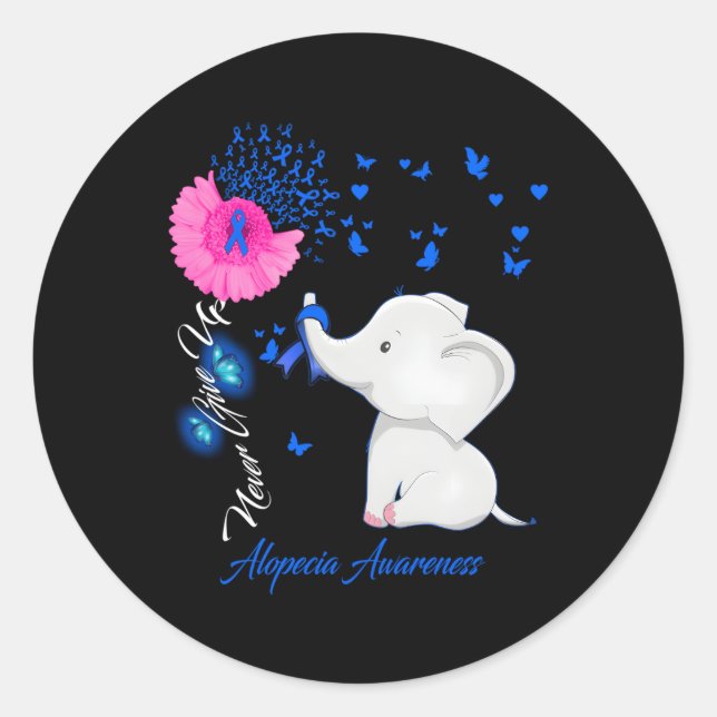 Elephant Alopecia Awareness Alopecia Ribbon Classic Round Sticker (Front)