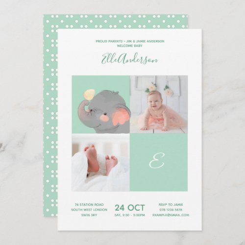 Elephant  Alphabet Monogram Cute Baby Shower Invitation