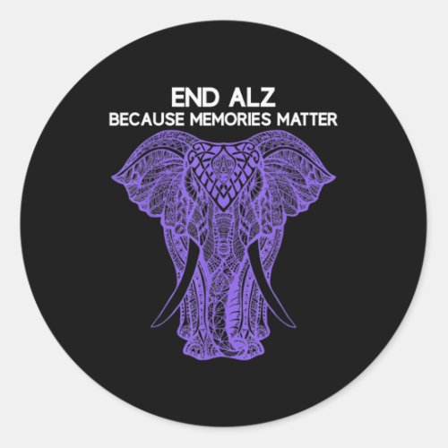 Elephant Alzheimerheimer Awareness Apparel End  Classic Round Sticker