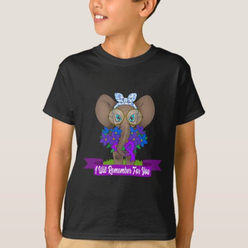 Elephant Alzheimerheimer Awareness Gift Purple Rib T_Shirt