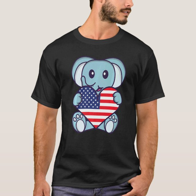 Elephant American Flag American Flag Usa   T-Shirt (Front)