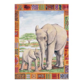 Elephant And Baby Blank Card by cciart at Zazzle