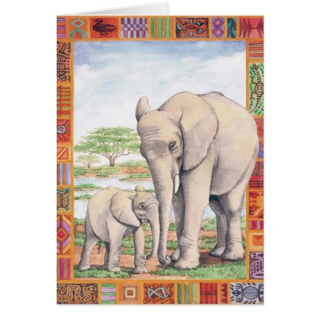 Elephant And Baby Blank Card