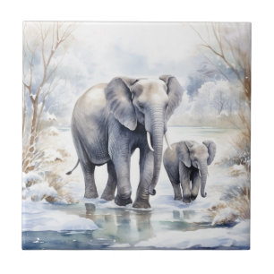 Elephant and Baby Ceramic Tile