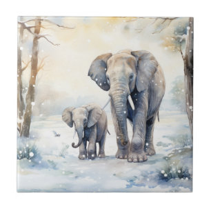Elephant and Baby Ceramic Tile