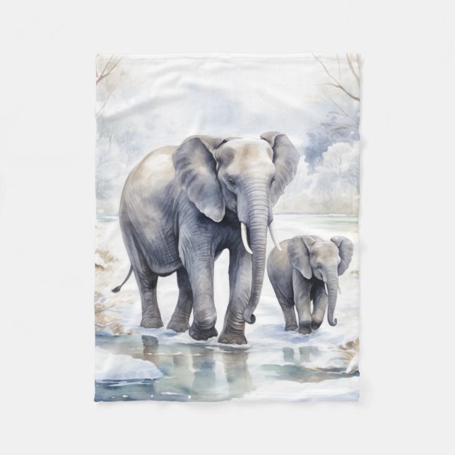 Elephant and Baby Fleece Blanket (Front)