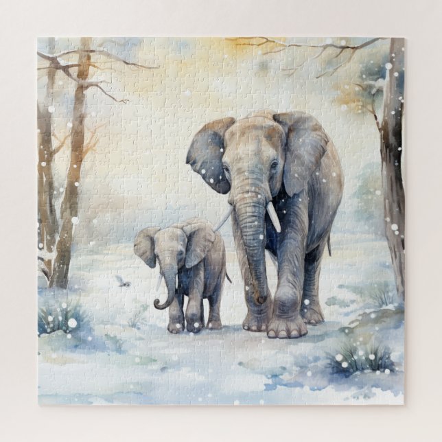 Elephant and Baby Jigsaw Puzzle (Vertical)