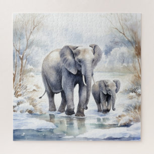 Elephant and Baby Jigsaw Puzzle