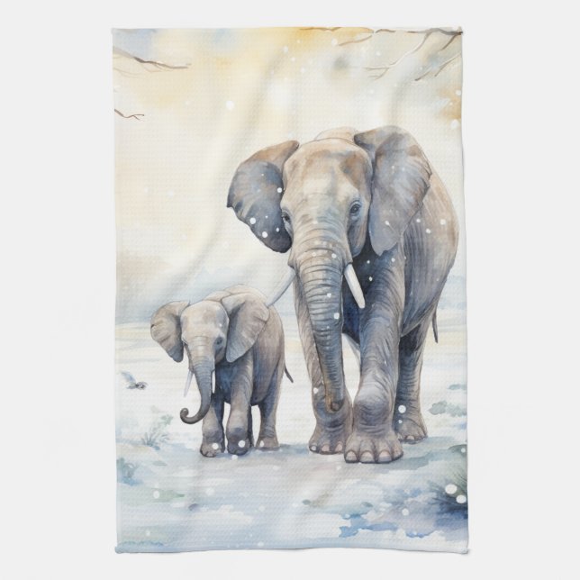 Elephant and Baby Kitchen Towel (Vertical)