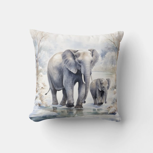 Elephant and Baby Throw Pillow (Front)