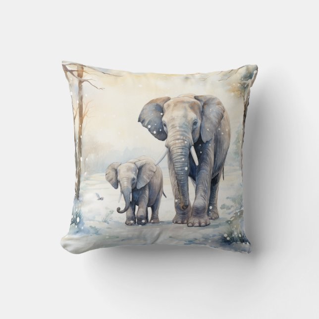 Elephant and Baby Throw Pillow (Front)