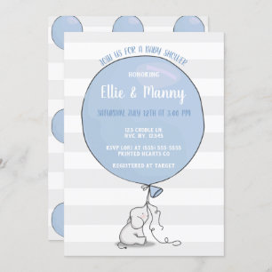 Elephant and Balloon Baby Shower Invitation Blue