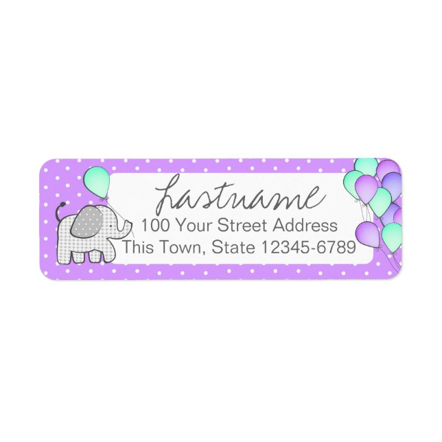 Elephant and Balloons Polka Dot Address Label (Front)